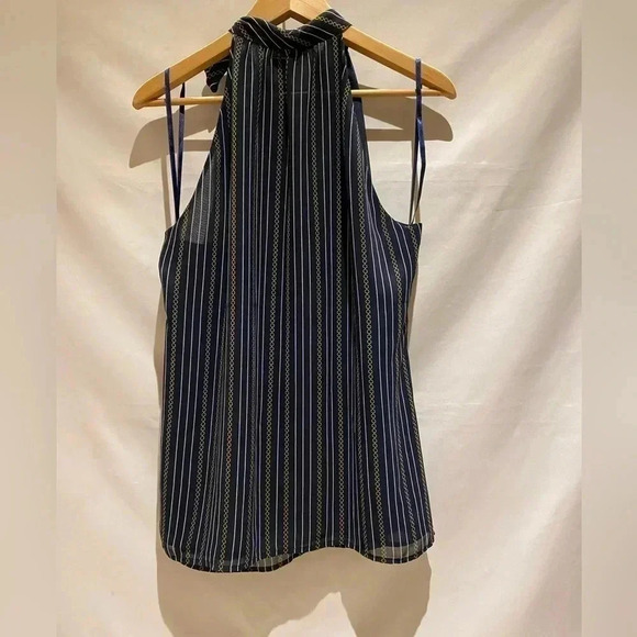 Banana Republic Pinstripe Navy Bow-Neck Blouse, size L - Picture 8 of 8